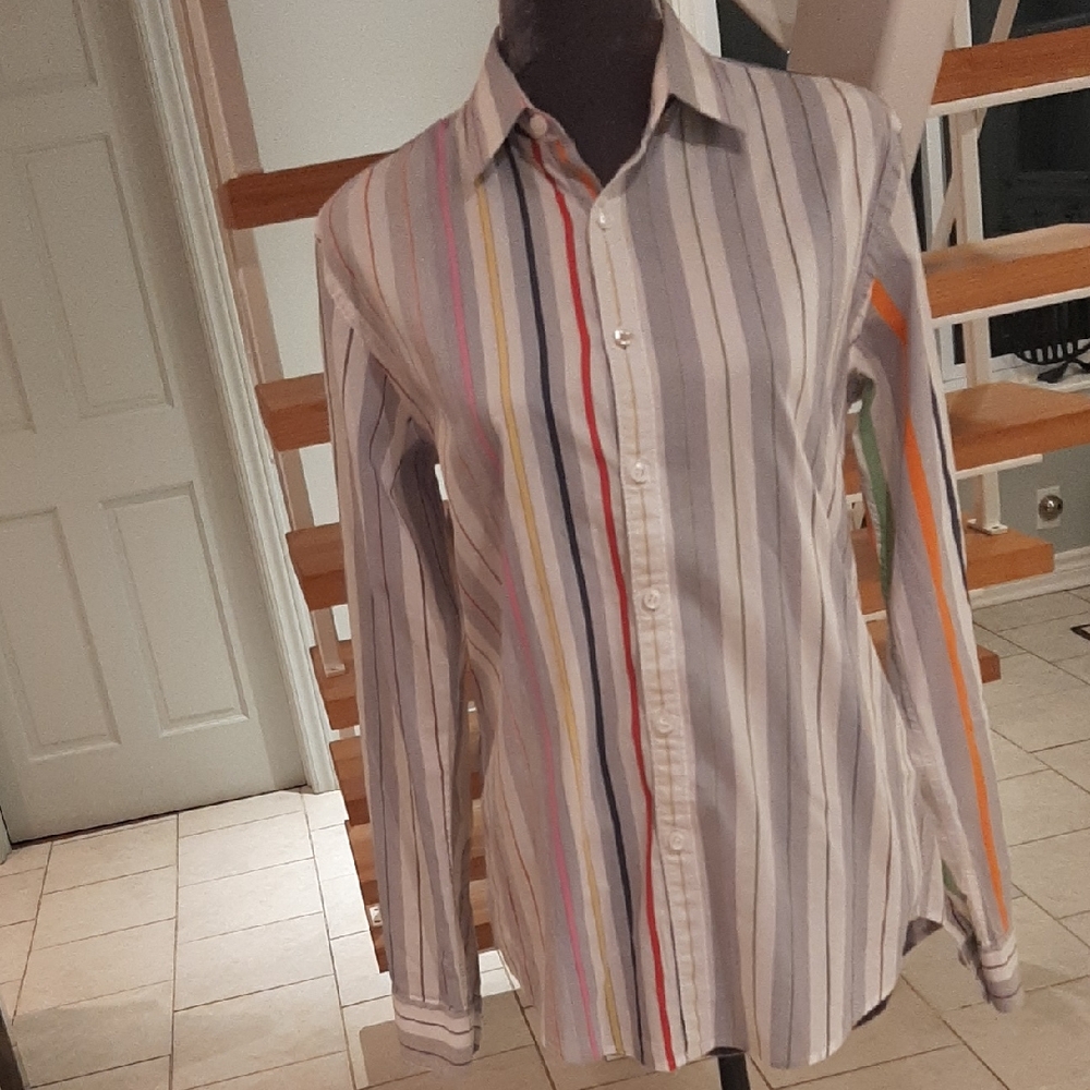 Desigual💈Button Down Multicolor Striped Shirt Regular Fit Size M